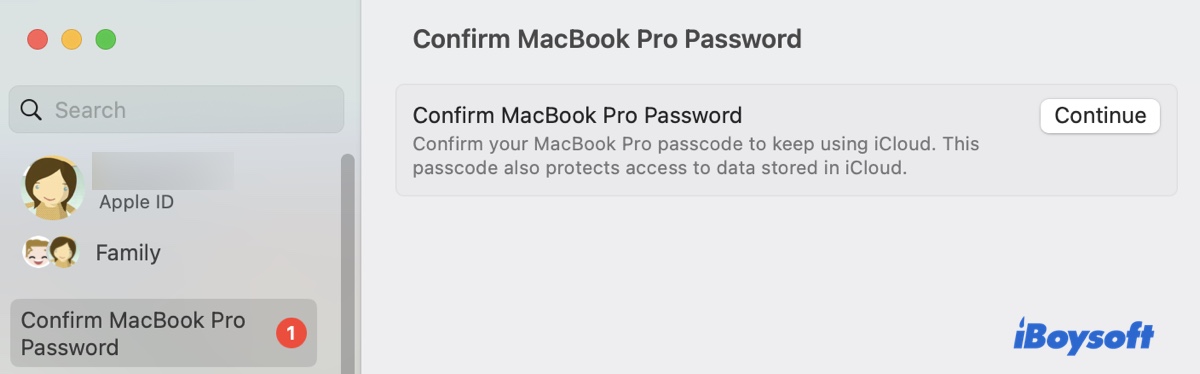 Confirmer le mot de passe MacBook Pro pour continuer à utiliser iCloud